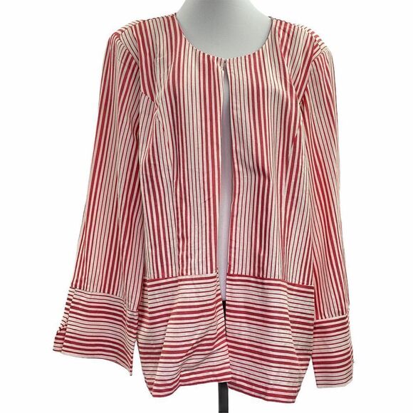 Ny Collection Striped Linen Blend Open Jacket 2x - Picture 3 of 12